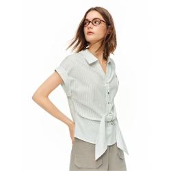 独束 女装通勤连身袖条纹系带衬衫夏装城市淡人时尚穿搭上衣女