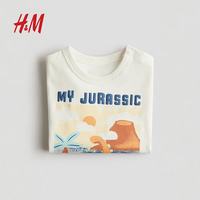 H&M 童装男婴T恤夏季圆领短袖棉质印花休闲上衣1280850 白色006 73 73/48