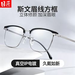 万新 1.60多屏防蓝光镜片+简约眉线金属方框镜架（发镜片原包装）
