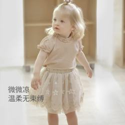 巴厘小猪 花边领  女童短袖T恤