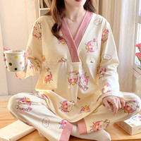 婧麒 月子服春夏孕妇睡衣产后可外穿产妇待产家居服套装女舒适透气 粉色 L码