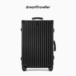 梦旅者 复古行李箱万向轮铝框拉杆箱密码箱包大容量学生旅行箱登机箱男女 哑光黑色卡扣 26英寸