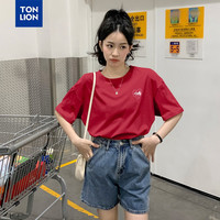 唐狮 女圆领背后爱心图案短袖T恤 10093739479414