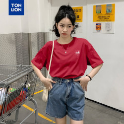唐狮 女圆领背后爱心图案短袖T恤 10093739479414