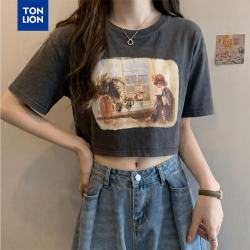 唐狮 女短款印花圆领T恤 10095038622578