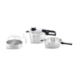Fissler 菲仕乐 Vitavit Premium / 高压锅套装，4 件（4.5 升 - Ø 22 厘米和压力煎锅 2.5 升 - Ø 22 厘米）包括金属盖，插入式 - 电磁炉可用