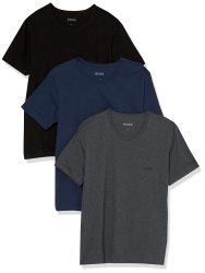 BOSS 男性 时尚T恤 3件套圆领棉质运动T恤 圆领 短袖 直身 Blue Navy Dark Grey Soil Black X-Large