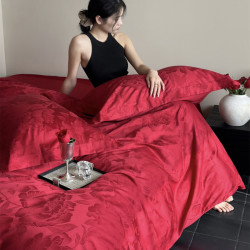 现代风玫瑰红纯棉婚庆床品