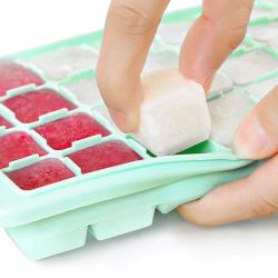 美克 硅胶冰格带盖冰块模具制冰盒辅食盒冷冻盒制冰模具 薄荷绿-24格 1个