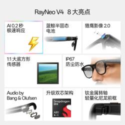 雷鸟 V4 AI智能眼镜 德纳司1.60镜片 极夜黑 全能套装