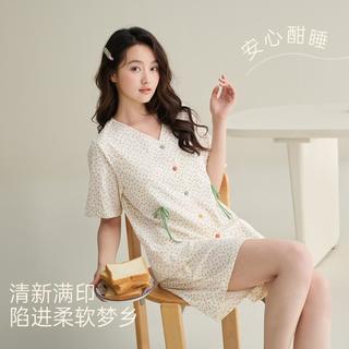 安之伴 100%棉带胸垫女士短袖睡衣