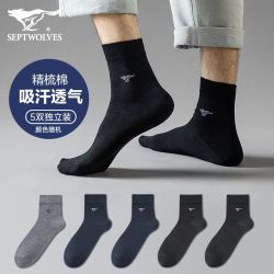 七匹狼 精梳棉男袜 中高筒 春夏薄款 5双装