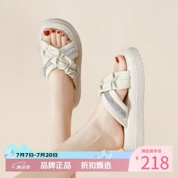 红蜻蜓 女士褶皱钻条厚底凉拖鞋 夏季轻便外穿平底交叉拖鞋休闲半拖凉鞋