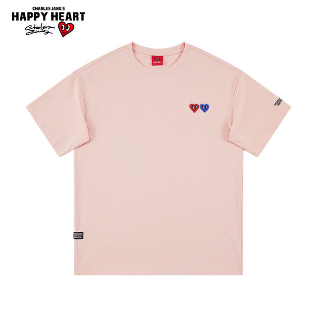 CHARLES JANG'S HAPPY HEART 长袖T恤男女同款纯色休闲圆领宽松透气打底衫 黑色 S 黑色