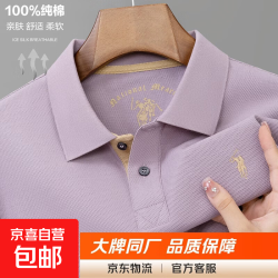 京喜 保罗卡弗迪纯棉专柜纯色刺绣马标POLO衫春秋季男轻奢高端男士长袖 9999浅紫色 XL (140-160斤)