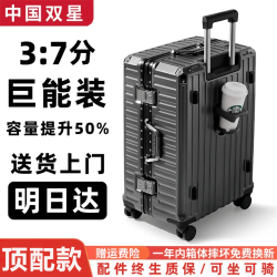 双星 行李箱28寸大容量箱男女学生拉杆箱三七开铝框旅行箱密码箱皮箱子 商务灰