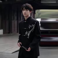 嘉晔 JIAYE）新中式西装外套男小众设计感中国风西服感立领上衣垫肩中山装 黑色 L