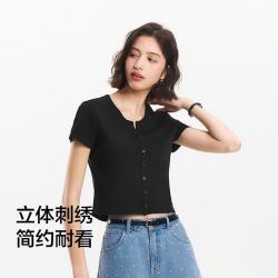 森马 [夏日多彩T恤合辑]短袖t恤女短款上衣夏装收腰显瘦撞色套头衫