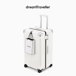 梦旅者 大容量拉链行李箱万向轮新款加厚拉杆箱出国旅行箱密码箱皮箱男女 哑光白色拉链 20英寸