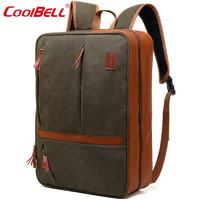 coolbell COOL BELL17寸多功能防摔大容量单肩包男士斜挎电脑双肩包 CB-5502帆布军绿 17寸