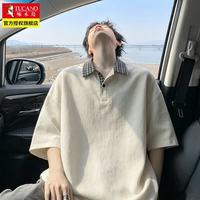 啄木鸟 千鸟格POLO衫短袖男夏季薄款透气上衣呼吸感半袖正肩t恤 杏色 M 建议95-115斤