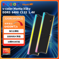 全何 XSky DDR5台式机内存条 6400 32G(16Gx2)套装 CL32 可超频 带电竞RGB灯条 海力士颗粒 6400MHz RGB 16G×2 CL32 1.4V 黑 32GB 2条套条