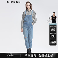 S.DEER S22180820 磨破水洗背带牛仔裤 灰天蓝 L