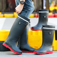 高筒雨靴男士耐磨束口中筒水靴防水鞋短筒雨鞋加厚防水鞋钓鱼胶鞋