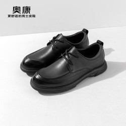 奥康 男鞋新款万步系列百搭牛皮舒适通勤软底休闲男黑色休闲皮鞋