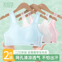 知音草少女文胸固定杯夏季薄透气网孔儿童运动背心青春期