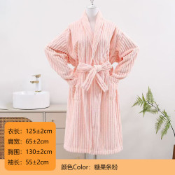 珊瑚绒浴袍柔软菠萝格洗澡糖果粉