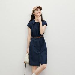 红袖 H型连肩袖翻领连衣裙