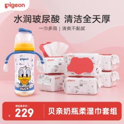 贝亲 婴儿手口湿巾100片*6包 迪士尼ppsu奶瓶330ml(L号奶嘴)套装