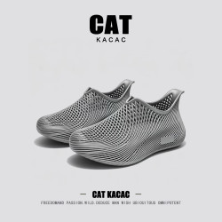 CAT KACAC美国2026夏季新款3d打印洞洞鞋男士户外运动一脚蹬防滑透气凉鞋男 暮云灰  39