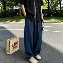 月伊纺 夏季新款棉麻休闲裤男宽松直筒高街长裤青年大码百搭弯刀裤亚麻裤
