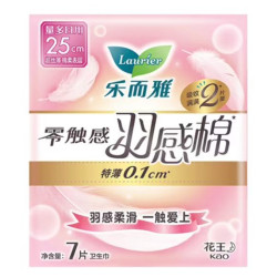 乐而雅 零触感羽感棉量多日用卫生巾25厘米7片姨妈巾