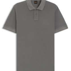 BOSS 男式 Prime 棉质珠地布 Polo 衫,带标志印花, 开灰色。