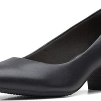 Clarks Teresa女鞋正装通勤粗跟浅口单鞋 时尚尖头女鞋 Black Leather 8 Wide