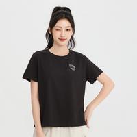 三福 短T恤2026夏季休闲猫咪图案绣花圆领合身上衣女装525825