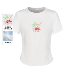Five Plus 夏季抽褶设计感体恤甜美可爱女生短袖显瘦棉上衣女