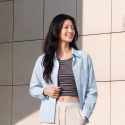 森马 秋季条纹短背心oversize肌理衬衣松弛感两件套长袖衬衫女