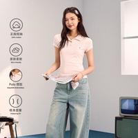 F426 国潮牌夏季新款polo领正肩修身短袖T恤日常显瘦百搭上衣女