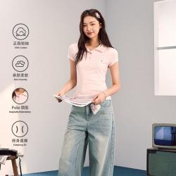 F426 国潮牌夏季新款polo领正肩修身短袖T恤日常显瘦百搭上衣女