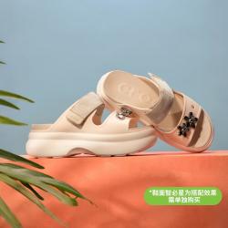 crocs 女士凉鞋 细闪嗖酷双跟带厚底增高拖鞋