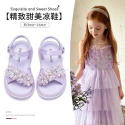 富罗迷 女童公主凉鞋夏季甜美花朵轻便舒适时装凉鞋舒适百搭中大童休闲鞋