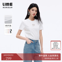 lime 女士手工蝴蝶结钉钻圆领T恤 10219797785152