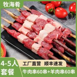牧海肴 原切牛羊肉串红柳大串烧烤羔羊肉串烤串套餐野餐烧烤食材清真烤肉 牛肉串2斤+羊肉串2斤