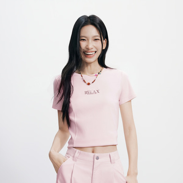 森马 凉感T恤女 修身正肩短款
