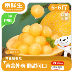 京鲜生 山东黄金哈密瓜脆甜多汁 净重4.5-5.5斤2粒装 源头直发 黄金哈密瓜净重4.5-5.5斤2粒装