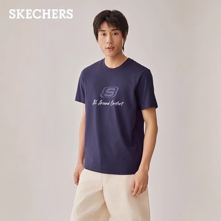 SKECHERS斯凯奇 字母印花针织短袖T恤 碳黑 M